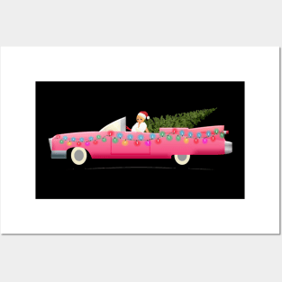 Merry Christmas Lady Santa & Pink Car Posters and Art